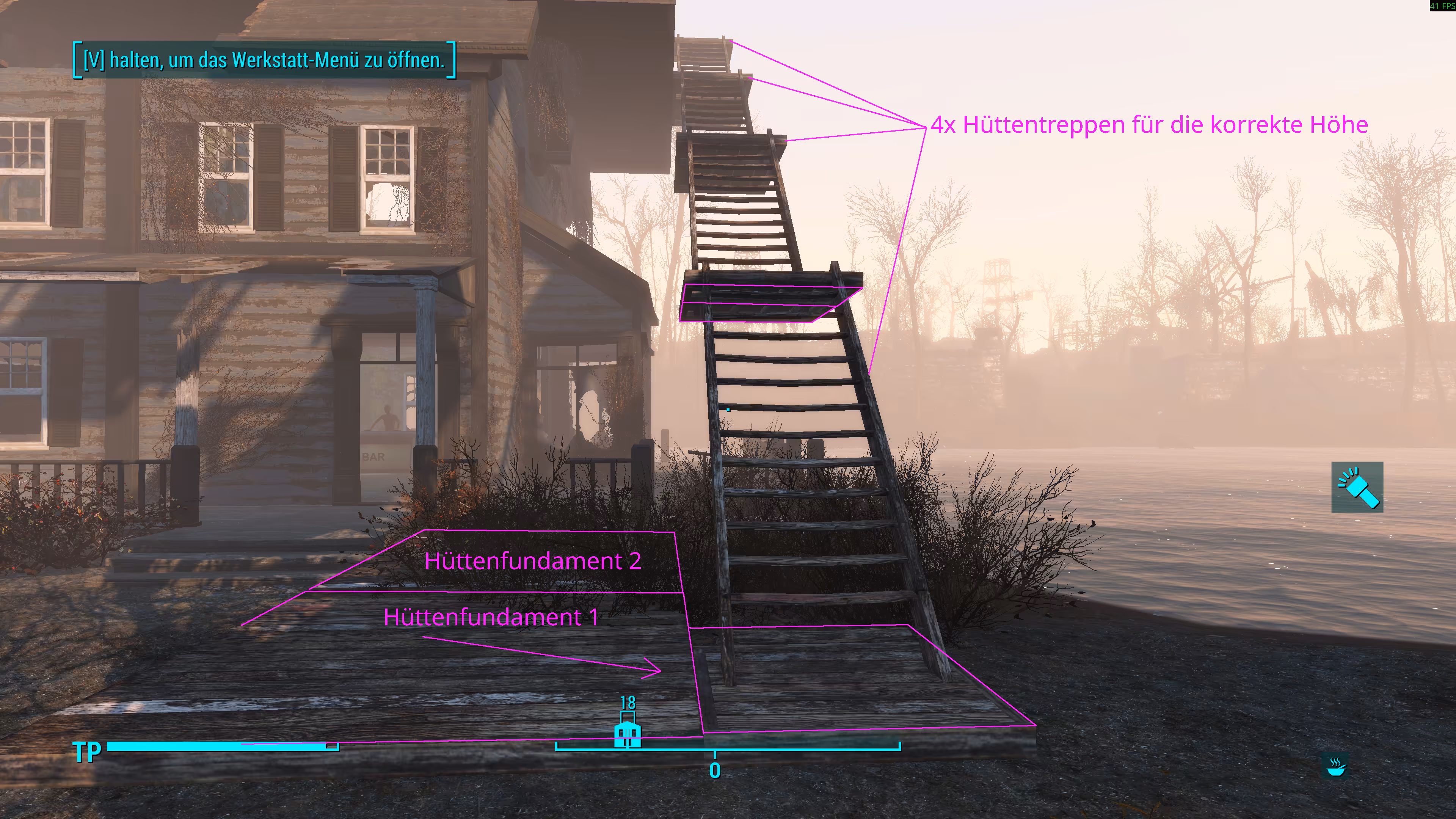 Taffington Bootshaus: 4 Treppen für den Höhenunterschied.. Bild: Taffington Bootshaus: 4 Treppen für den Höhenunterschied..