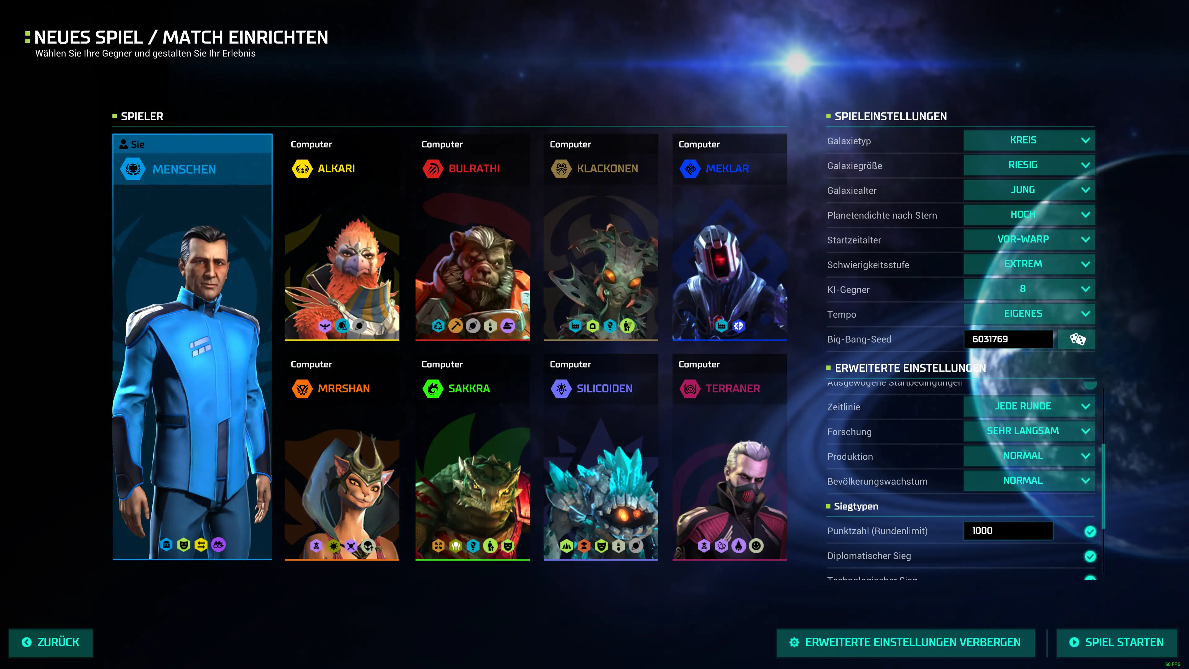 Erweiterte Spieleinstellungen Bild: Erweiterte Spieleinstellungen
