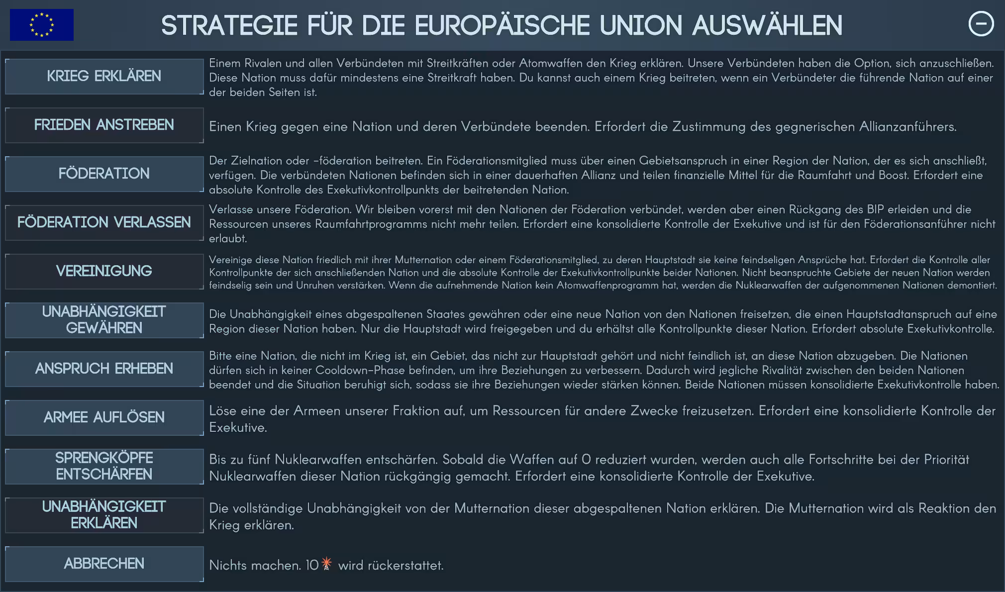 Nationale Strategie auswählen Bild: Nationale Strategie auswählen