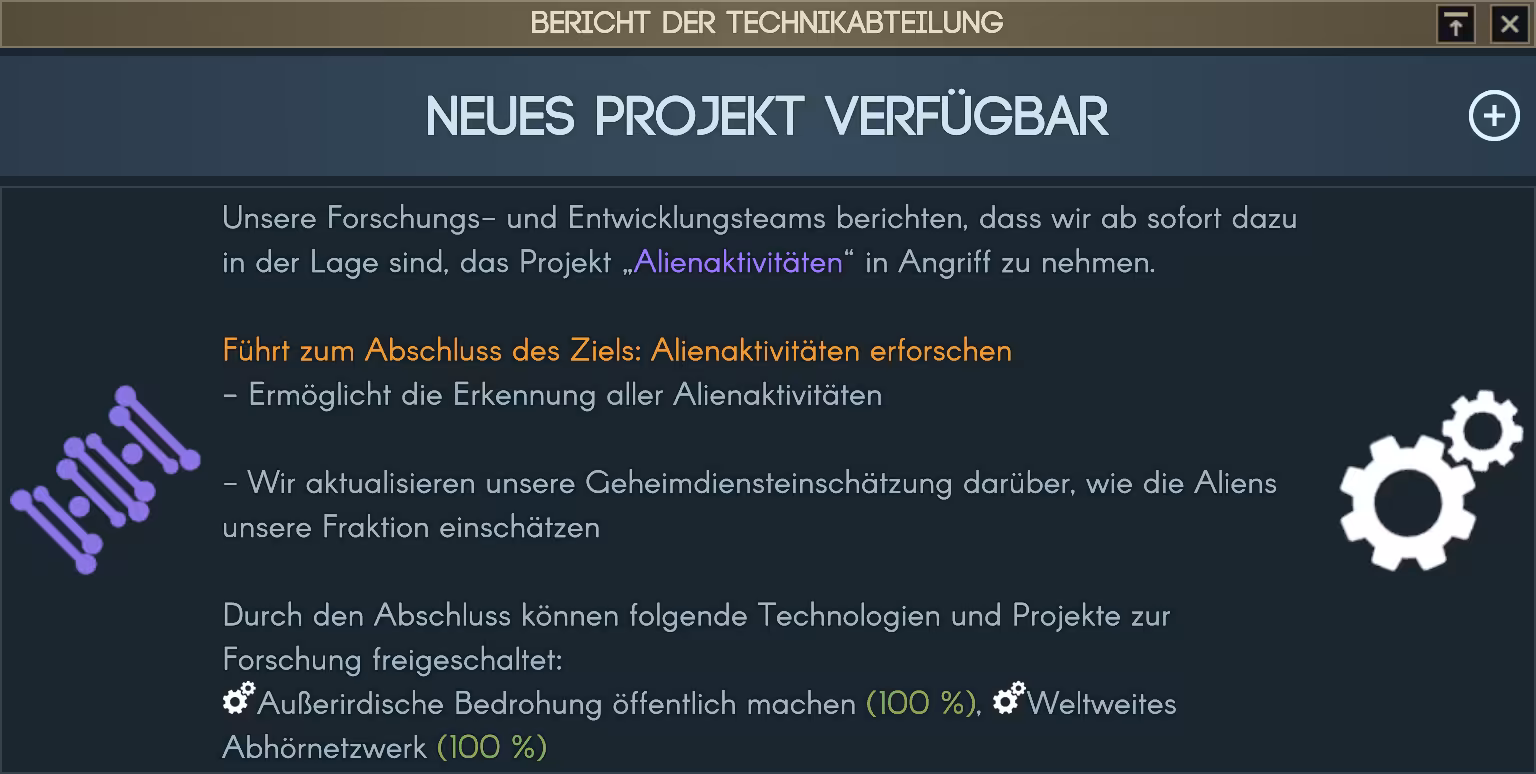 Neues Projekt verfügbar: Alienaktivitäten Bild: Neues Projekt verfügbar: Alienaktivitäten