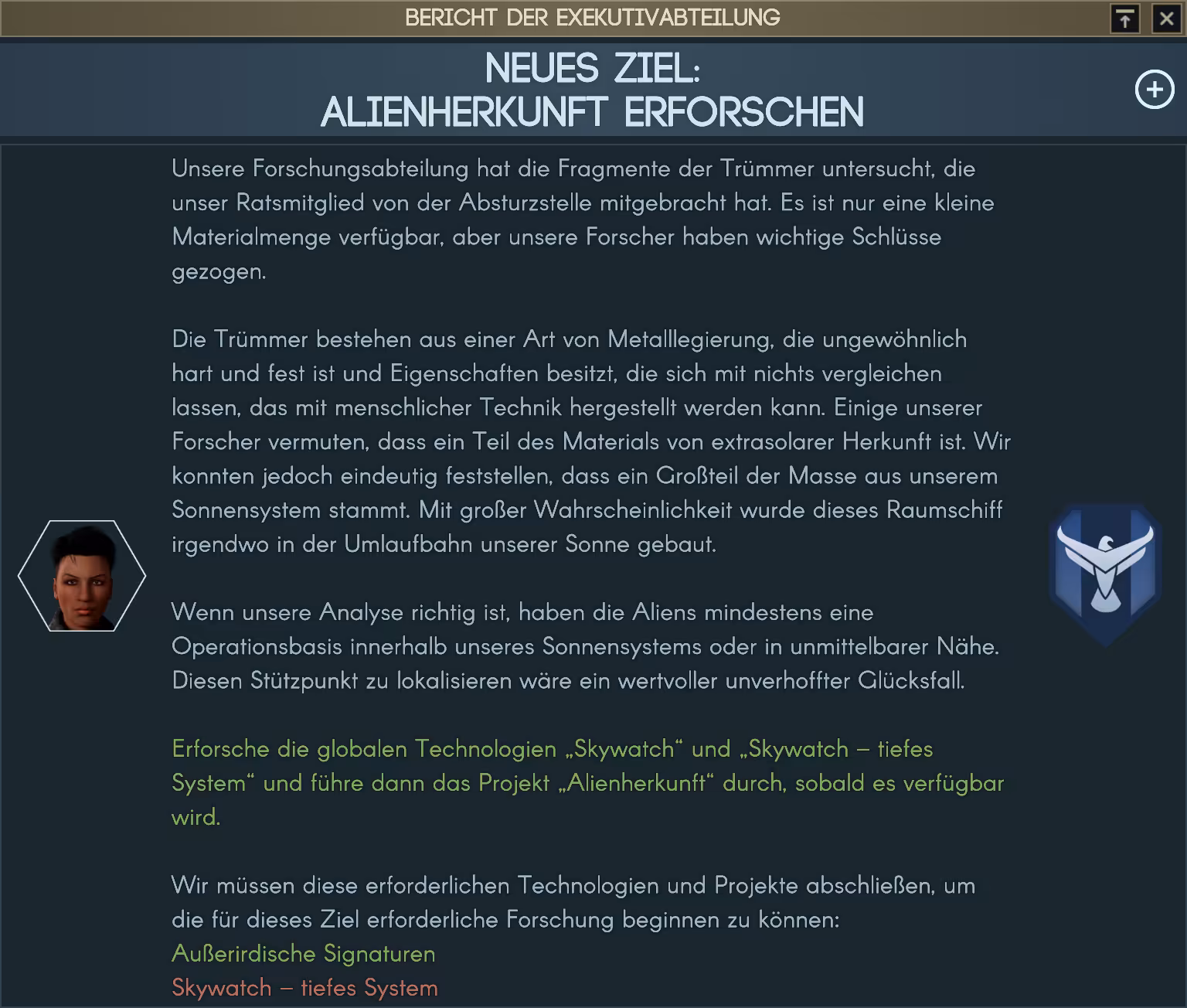 Neues Ziel: Alienherkunft erforschen Bild: Neues Ziel: Alienherkunft erforschen