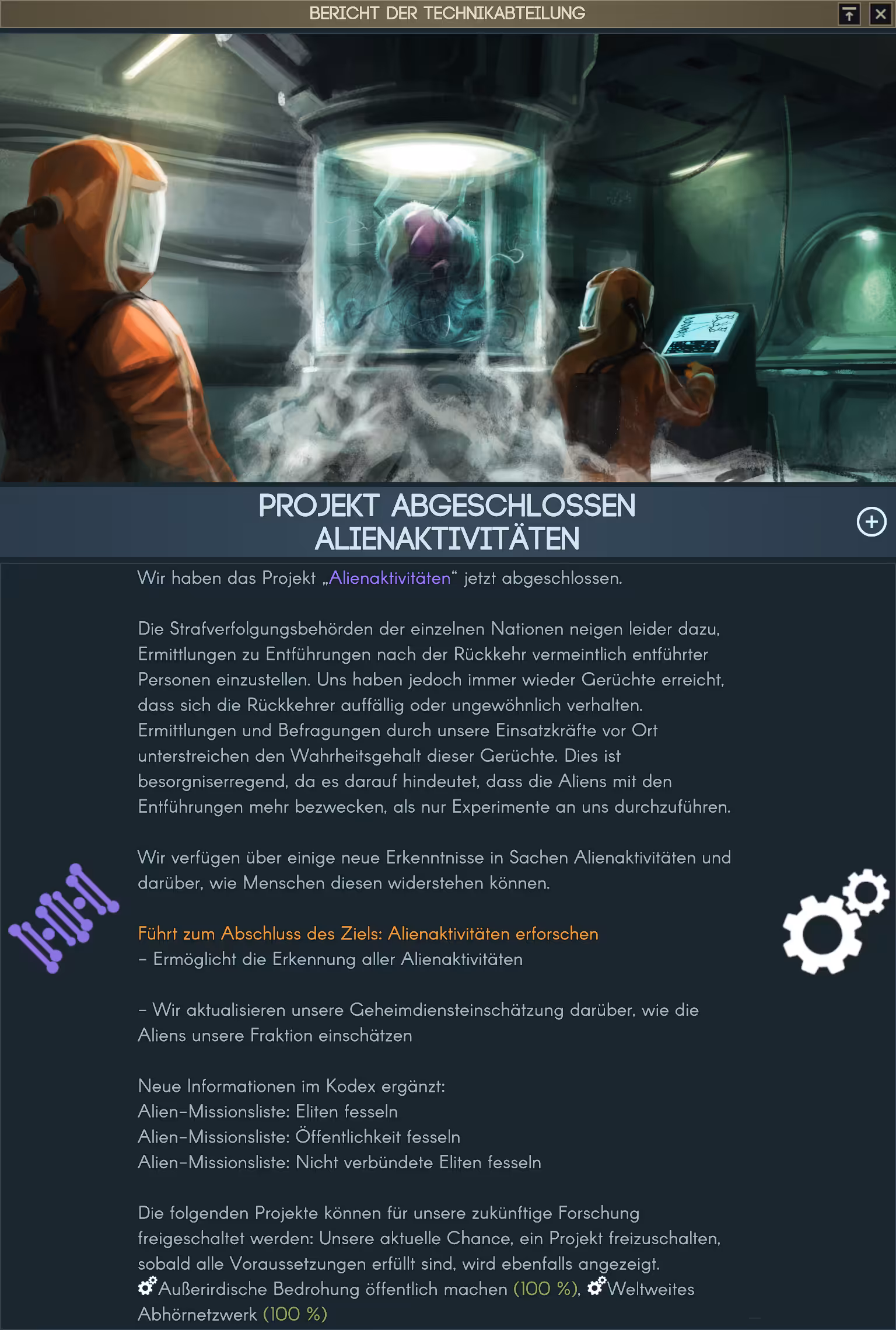 Projekt abgeschlossen: Alienaktivitäten Bild: Projekt abgeschlossen: Alienaktivitäten